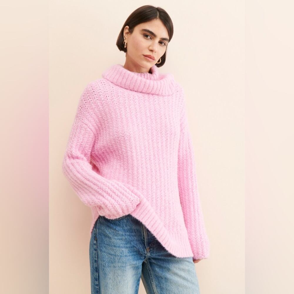 Anthropologie Maeve Turtleneck Pullover Chunky Knit Sweater Bubblegum Pink sz M